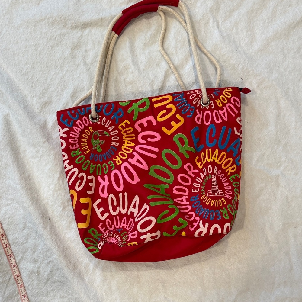 Red Ecuador Tote Bag with Multicolor Lettering